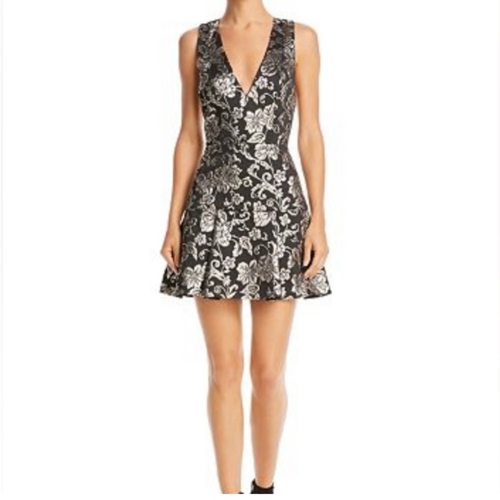 Alice + Olivia Marleen Black and Silver Brocade Dress